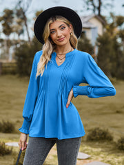 Notched Neck Flounce Sleeve Blouse