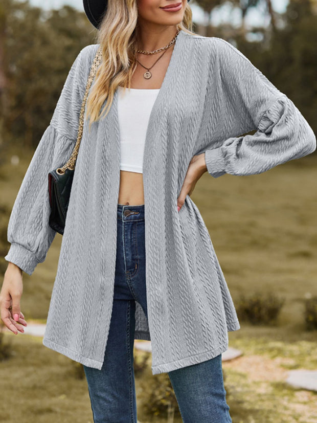 Textured Open Front Dropped Shoulder Cardigan