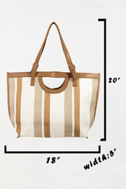 Fame Striped PU Leather Trim Tote Bag