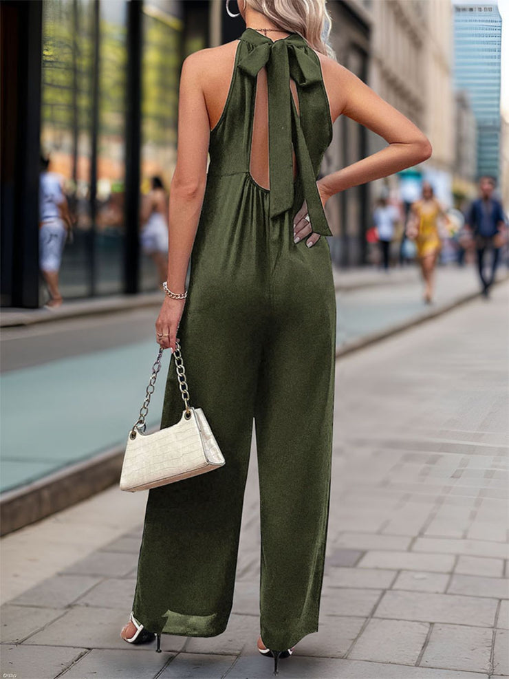 Perfee Tied Grecian Wide Leg Jumpsuit