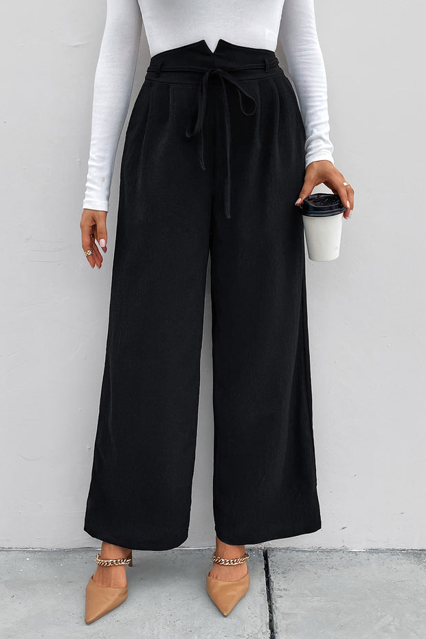 Perfee High Waist Ruched Tie Front Wide Leg Pants