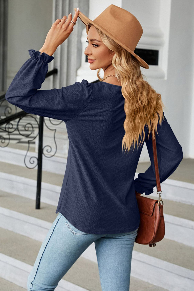 Round Neck Flounce Sleeve Blouse