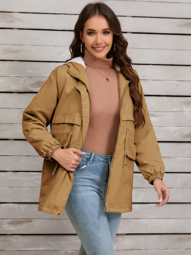 Drawstring Long Sleeve Hooded Jacket