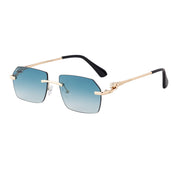 Frameless Trimming Leopard Temple Men Retro Square Sunglasses