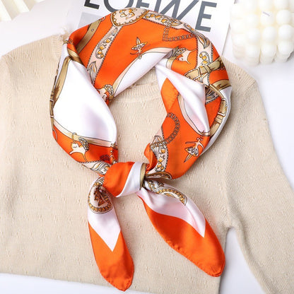 Square Scarf Women's Chain Silk Silk Touch Simulation Silk Scarf New Silk Satin Square Scarf