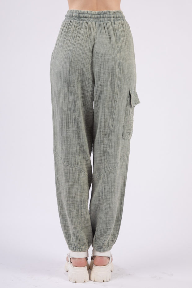 VERY J Washed Woven Crinkle Gauze Drawstring Pants