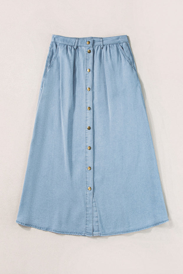 Snap Down High Waist Denim Skirt