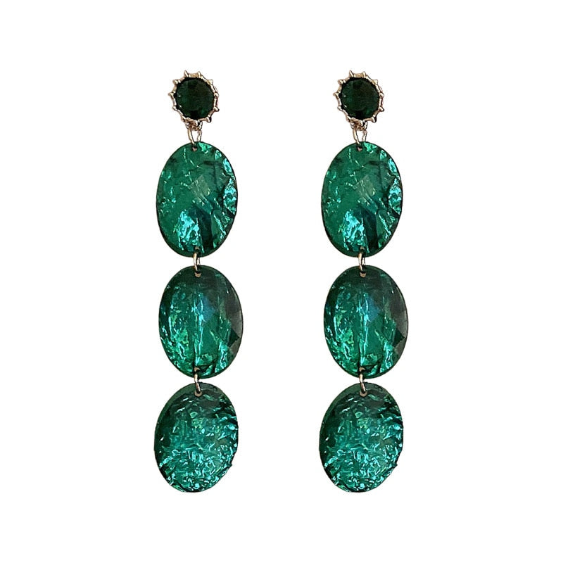 Green Oval Dangle Earrings