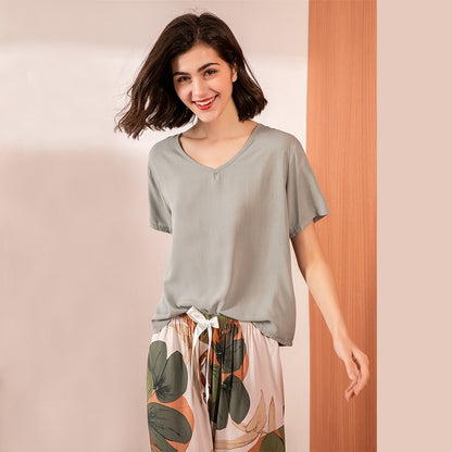 Floral V-Neck Pajama Set