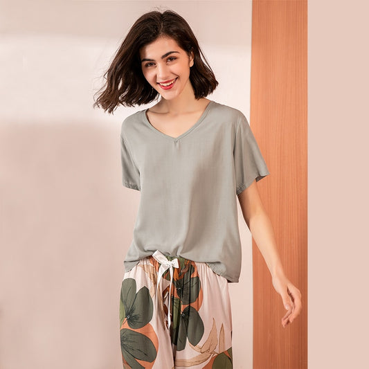 Floral V-Neck Pajama Set