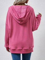 V-Neck Drop Shoulder Long Sleeve Hoodie