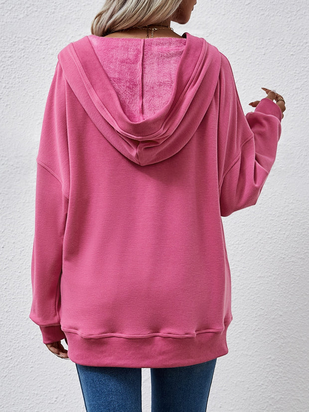 V-Neck Drop Shoulder Long Sleeve Hoodie