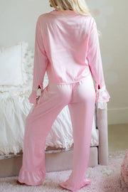 Collared Neck Long Sleeve Top and Pants Lounge Set