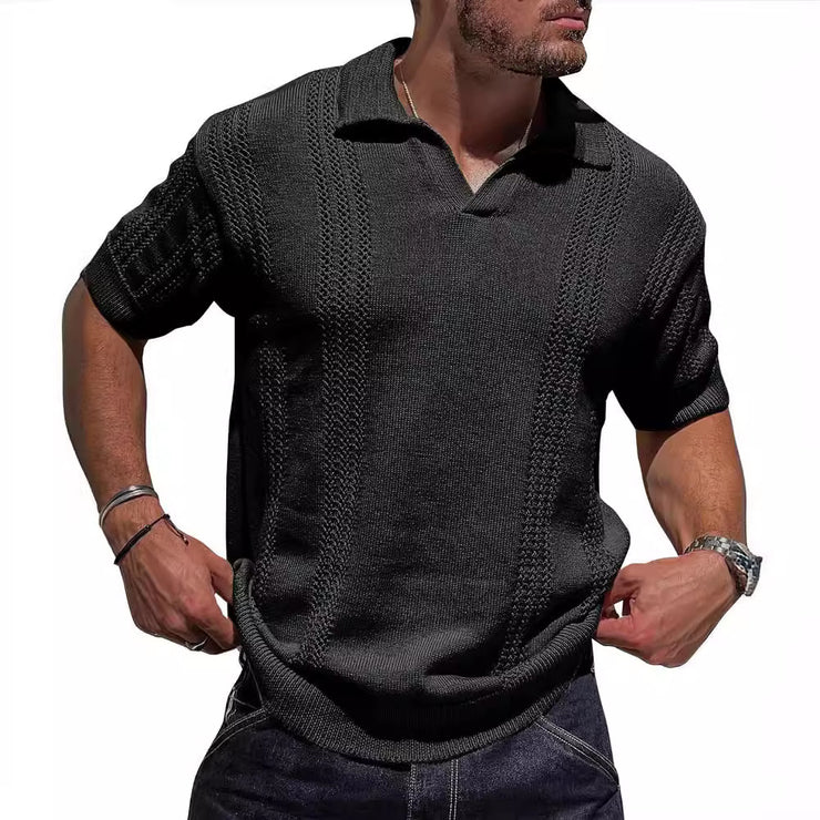 Men's Knitted Short Sleeve V-neck Hollow