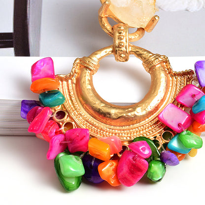 ZA Fashion Exaggerated Stone Color Statement Earrings