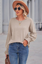 Round Neck Flounce Sleeve Blouse