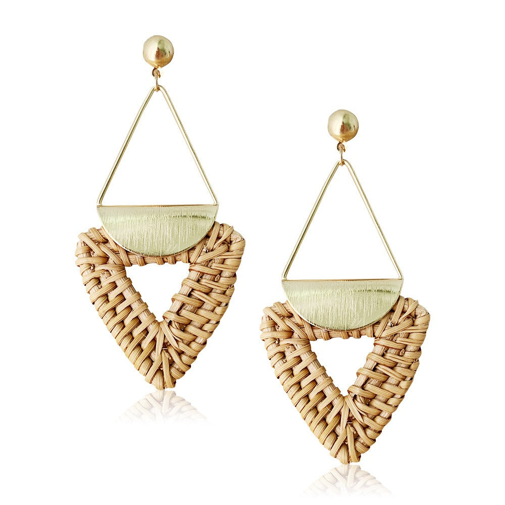 Retro Exaggerated Geometric Rattan Woven Earrings