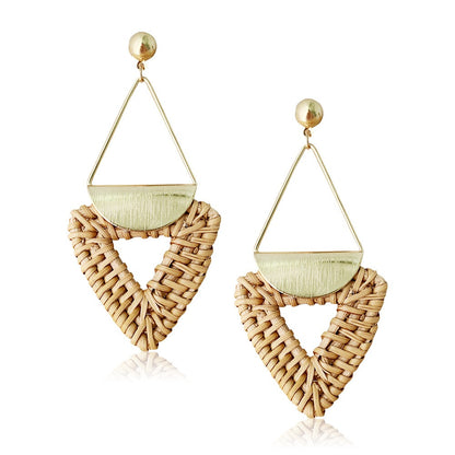 Retro Exaggerated Geometric Rattan Woven Earrings