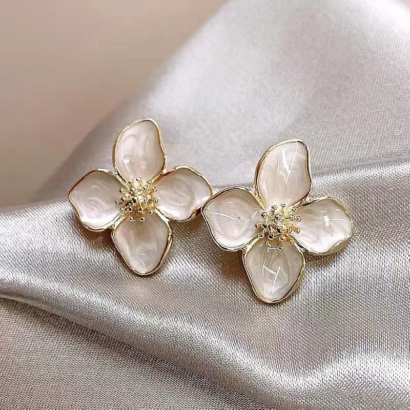 Luoshen Flower French 925 Silver Needle Drop Glazed Red Flower Earrings 3D Small Flower Earrings