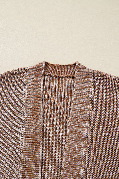 Straw Yellow Solid Open Knit Cardigan with Pockets