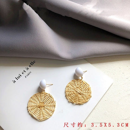 Retro Exaggerated Geometric Rattan Woven Earrings