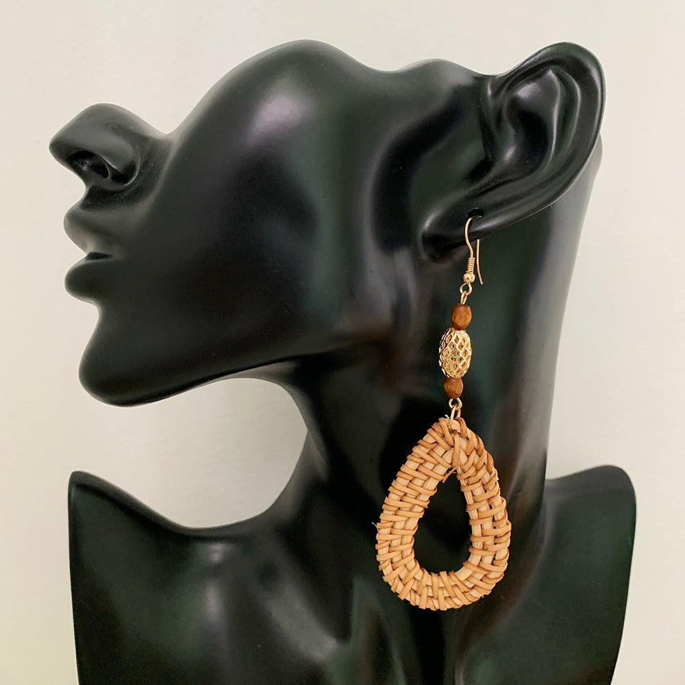 Retro Exaggerated Geometric Rattan Woven Earrings