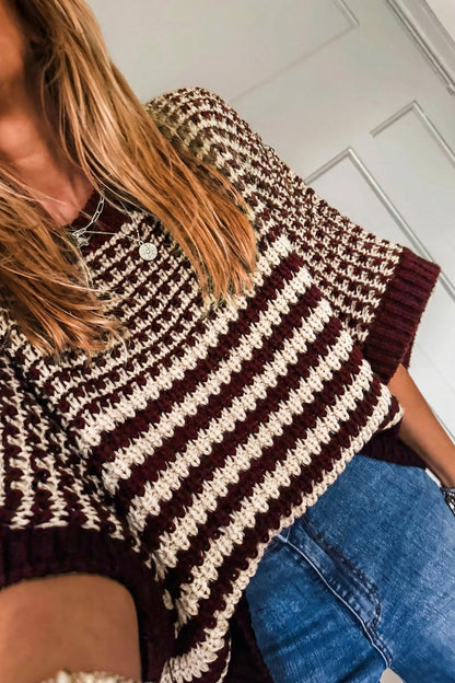 Green Stripe 3/4 Draped Sleeve Slouchy Sweater