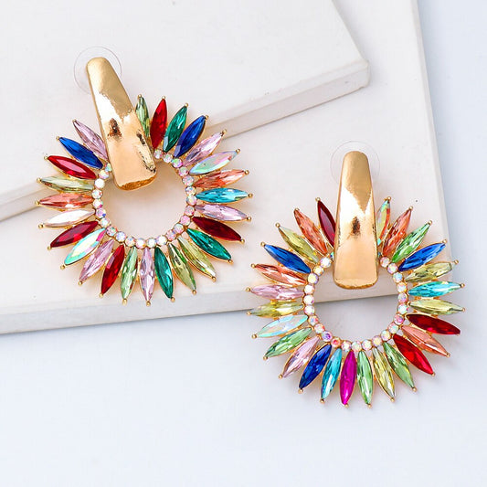 Bohemian Colorful Crystal Round Hoop Earrings