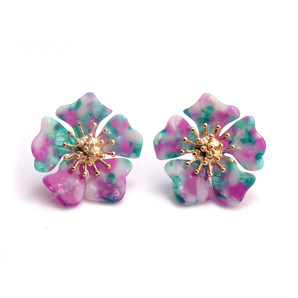 Retro Acetic Acid Acrylic Earrings – Exaggerated Floral & Leopard Wave Design