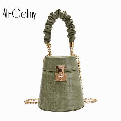 Crocodile Pattern Top Handle Bucket Bag