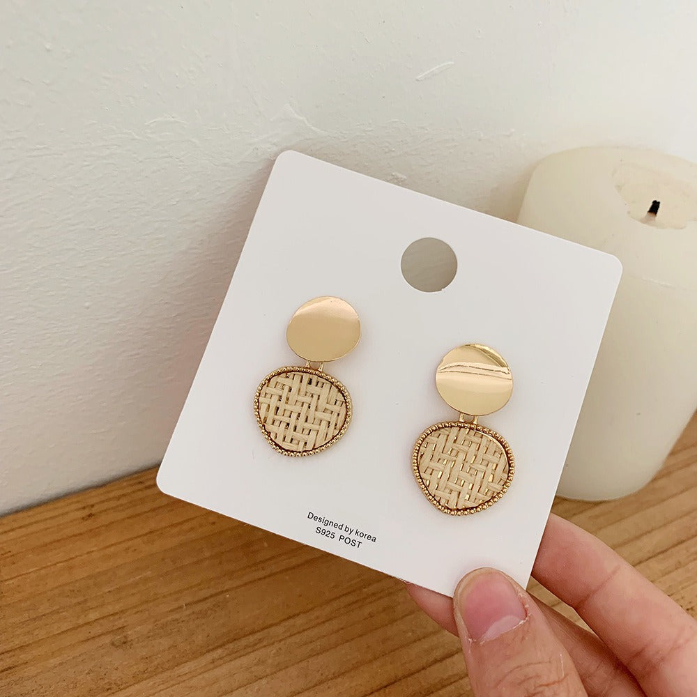 Retro Exaggerated Geometric Rattan Woven Earrings