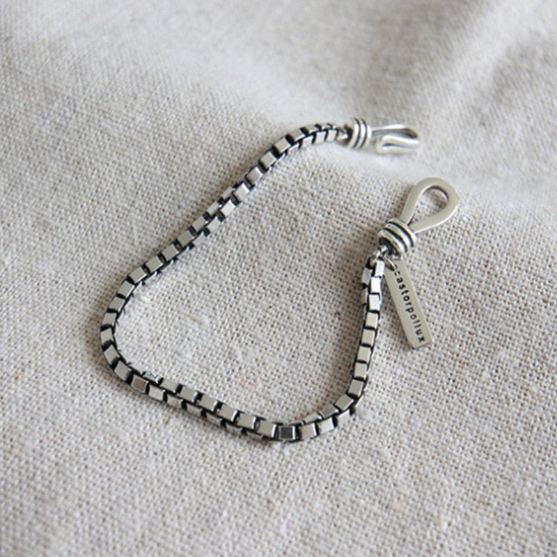 925 Sterling Silver Double Hook Box Chain Bracelet