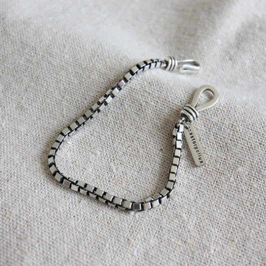 925 Sterling Silver Double Hook Box Chain Bracelet