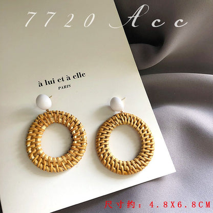 Retro Exaggerated Geometric Rattan Woven Earrings