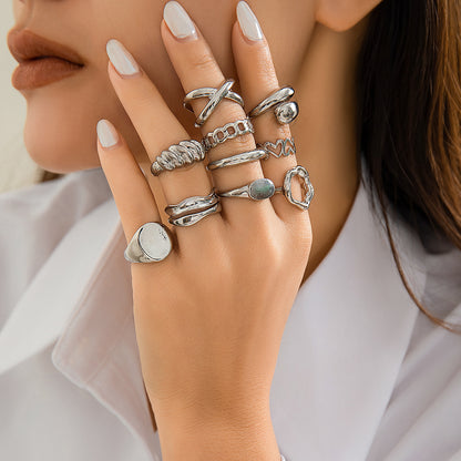 INS Hollow Cross Chain Punk Ring Set