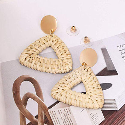 Exaggerated Handmade Rattan Woven Copper Earrings