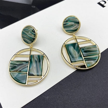 Retro Green Geometric Stitching Earrings