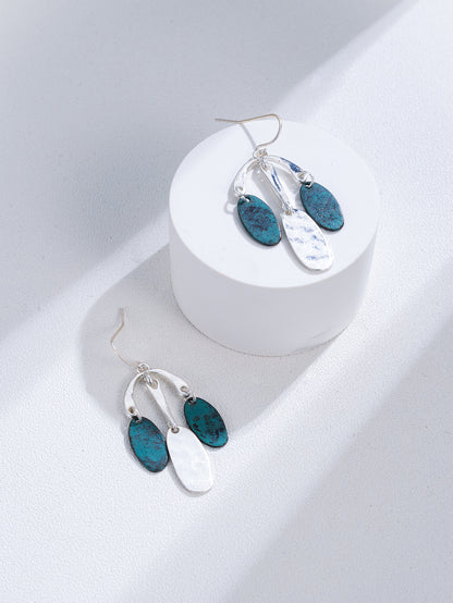 NYU Retro Blue-Green Fan-Shaped Ear Hook Earrings