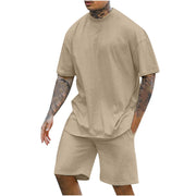 Men's Round Neck Drop Shoulder Top and Shorts Two-piece Set