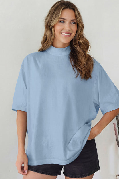 Black Solid Color High Neck Oversize Tee
