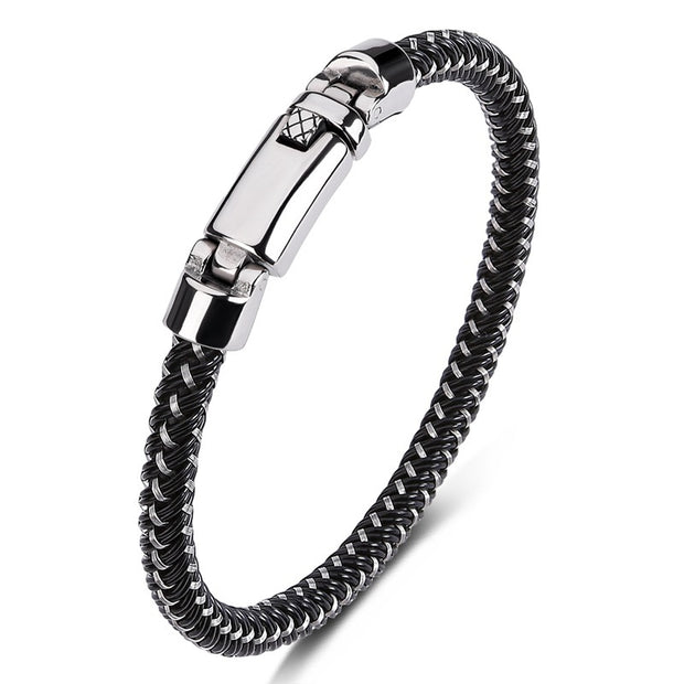 Hand-woven Leather Stainless Steel Classic Light Luxury Men Bracelet