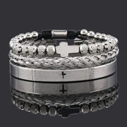 Men's Steel Ball Adjustable Size Stainless Steel Cross Shelf Bracelet