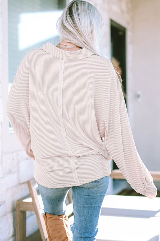 Collared Neck Half Button Long Sleeve Blouse