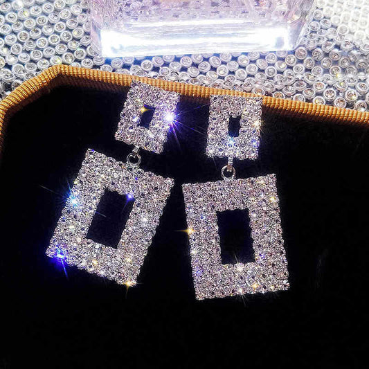 Super Flash Geometric Diamond Long Earrings