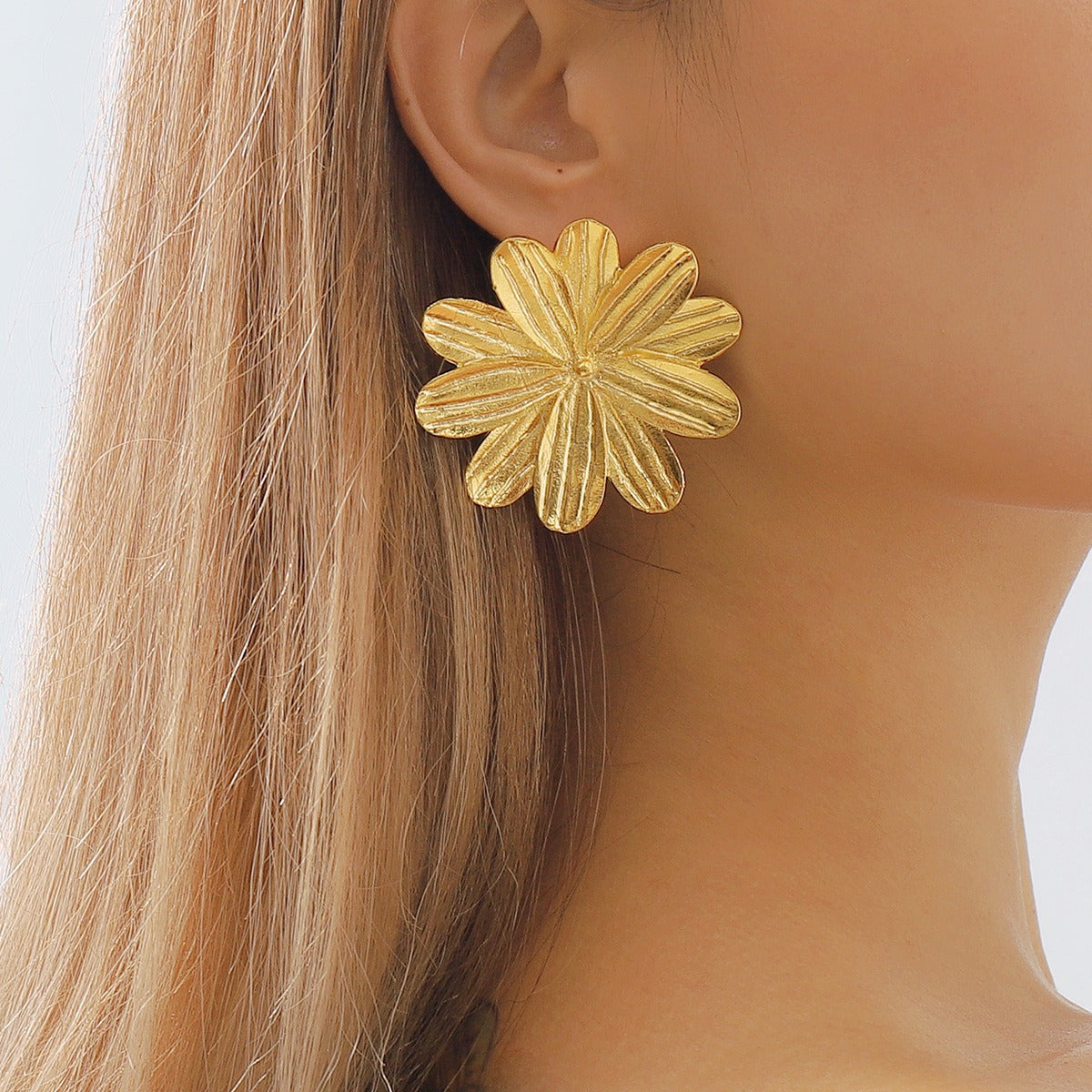 Alloy Floral Geometric Statement Earrings – Gold or Silver Finish