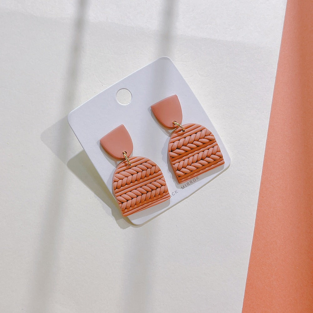 Handmade Geometric Polymer Clay Earrings – Soft Pottery Striped Jewelry for Women