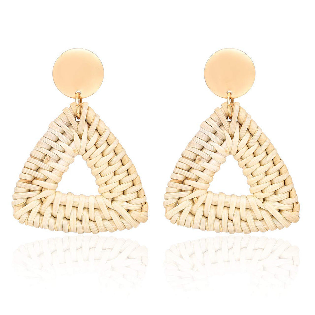 Exaggerated Handmade Rattan Woven Copper Earrings