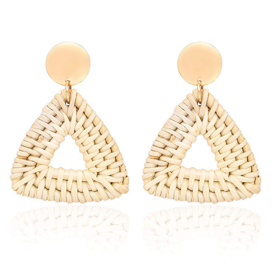 Exaggerated Handmade Rattan Woven Copper Earrings