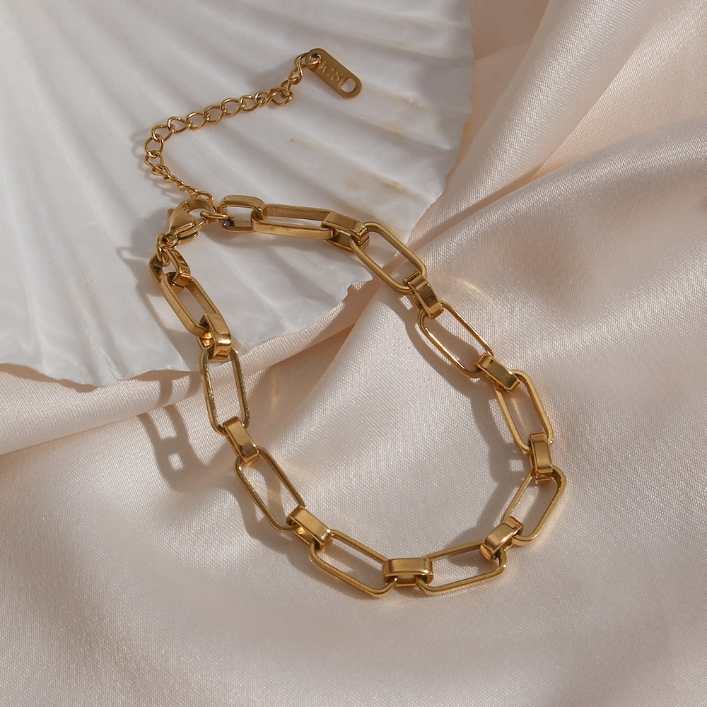 Minimalist Geometric Hollow Link Stainless Steel woman Bracelet
