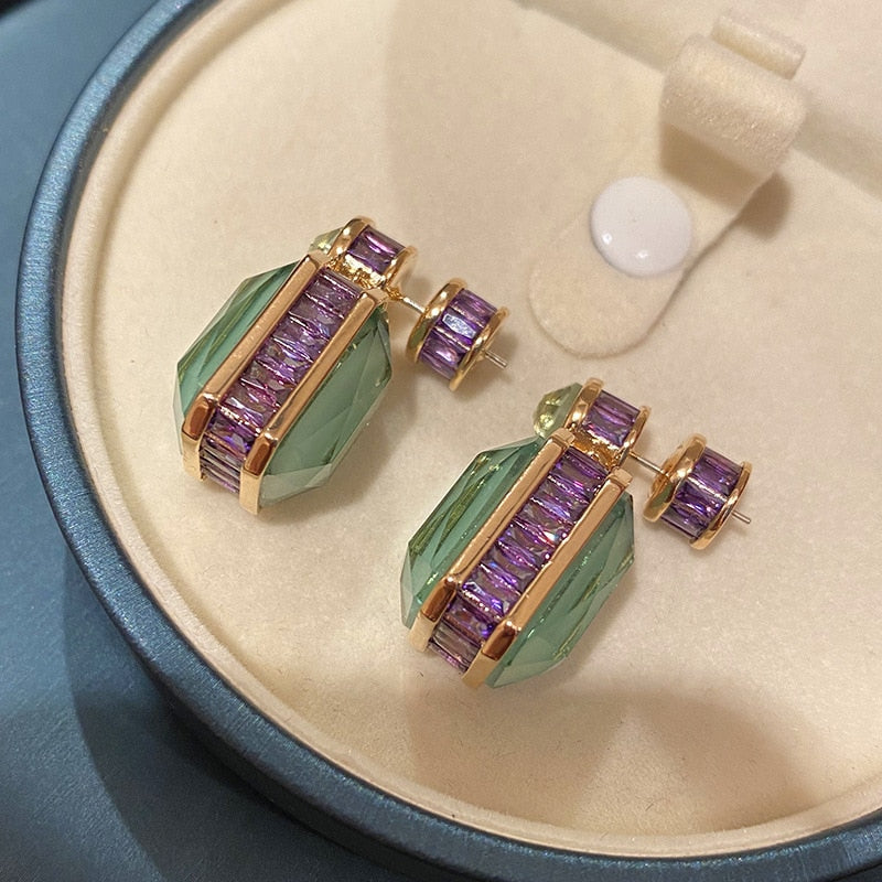 Bilincolor Luxury Green Jade-Inspired Statement Earrings
